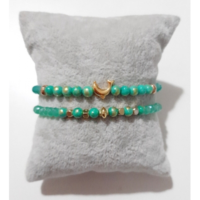 turquoise groene armbanden set met goud